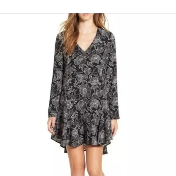 LEITH Black & White Floral V Neck Long Sleeve Dress Size Medium - Picture 2 of 14